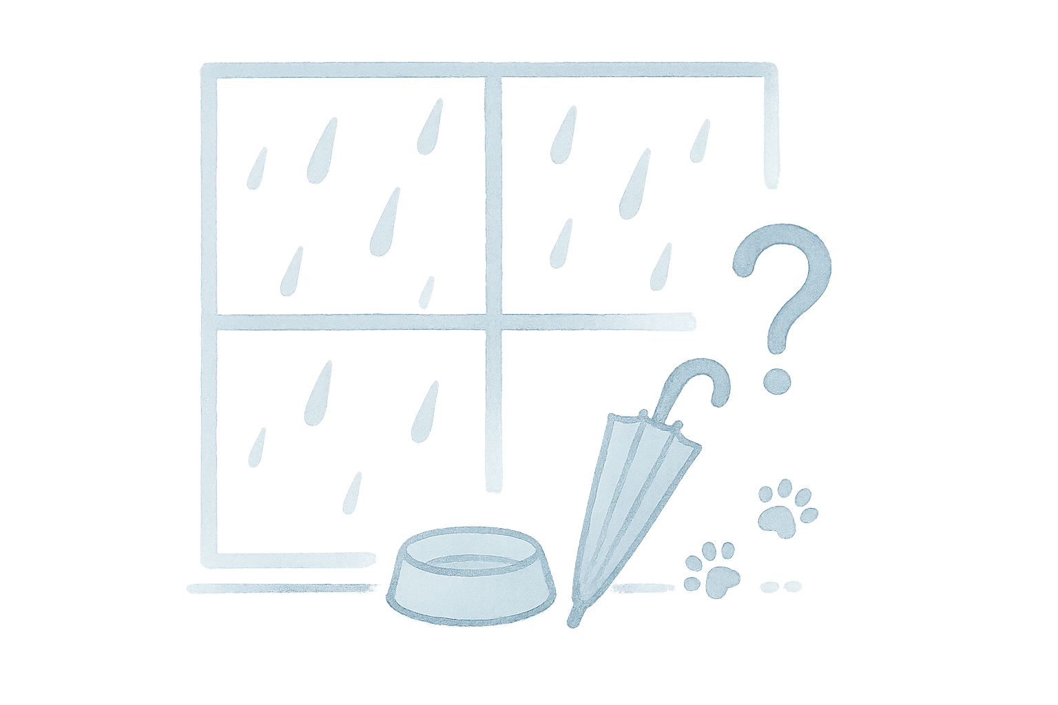 案C｜雨粒と寂しげな窓辺—器と傘と足跡のアイコン