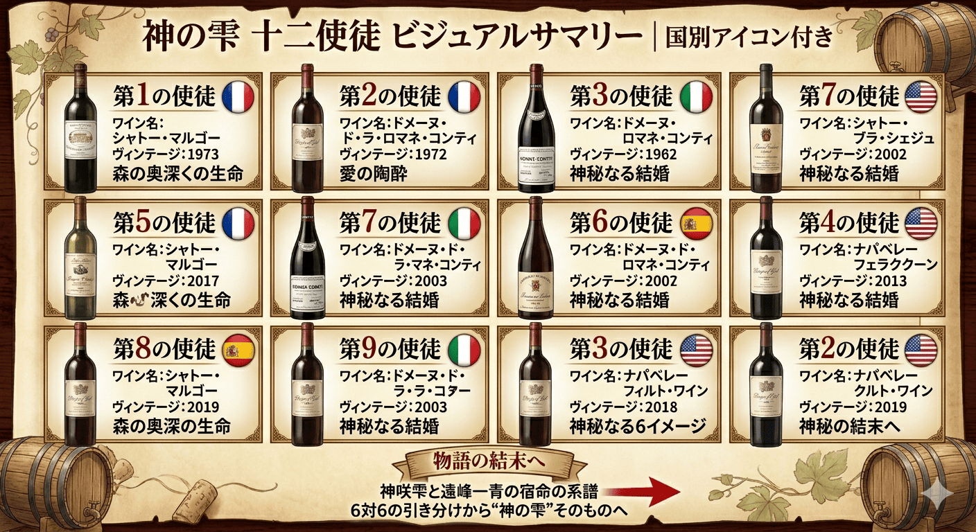神の雫の十二使徒を国別アイコン付きで整理したビジュアルサマリー