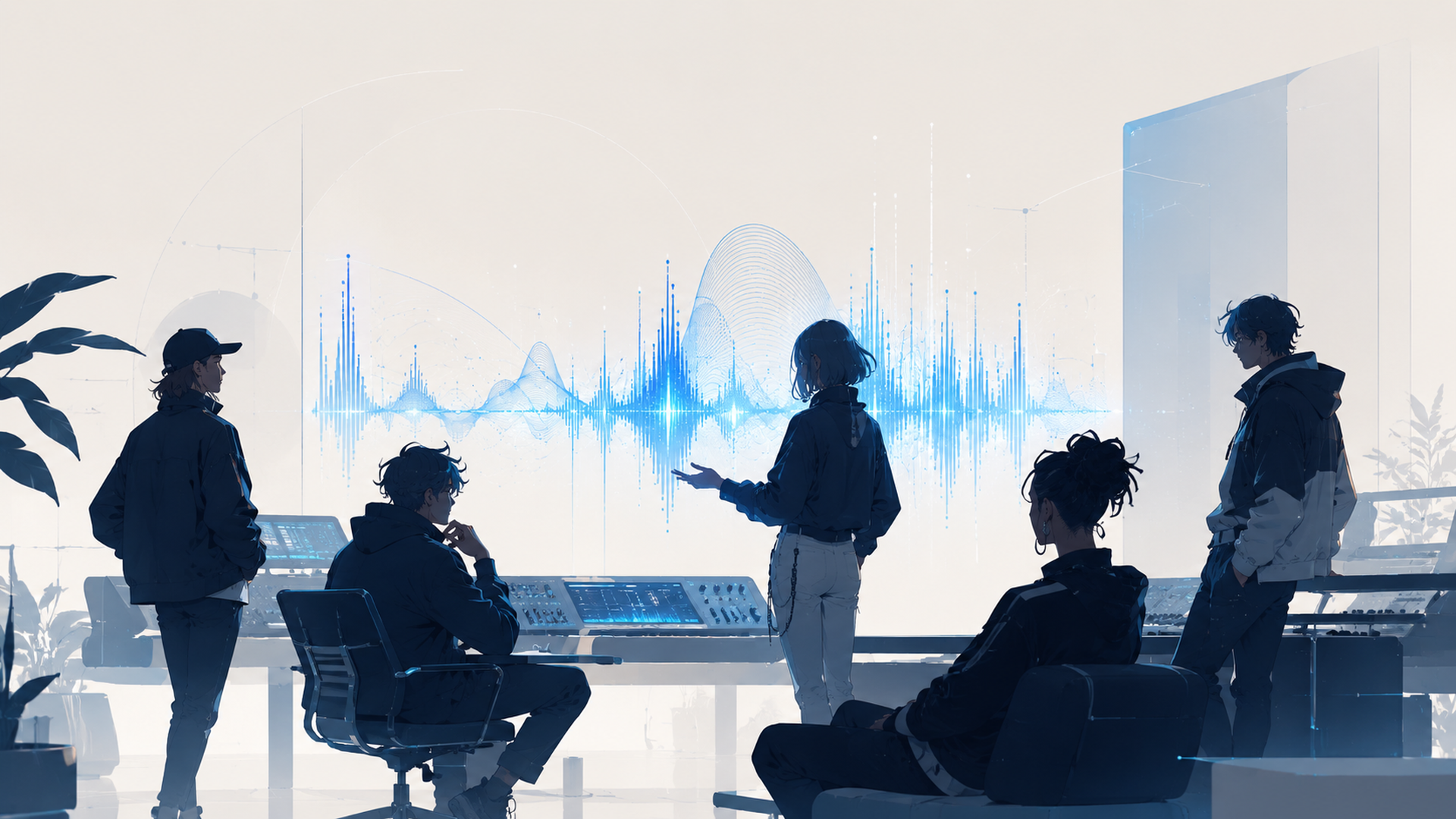 攻殻機動隊の音楽と電脳世界をイメージした青い近未来的な画像